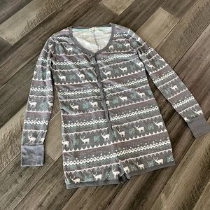 Cosmic Love Gray Reindeer Winter Long Sleeve Romper Pajamas